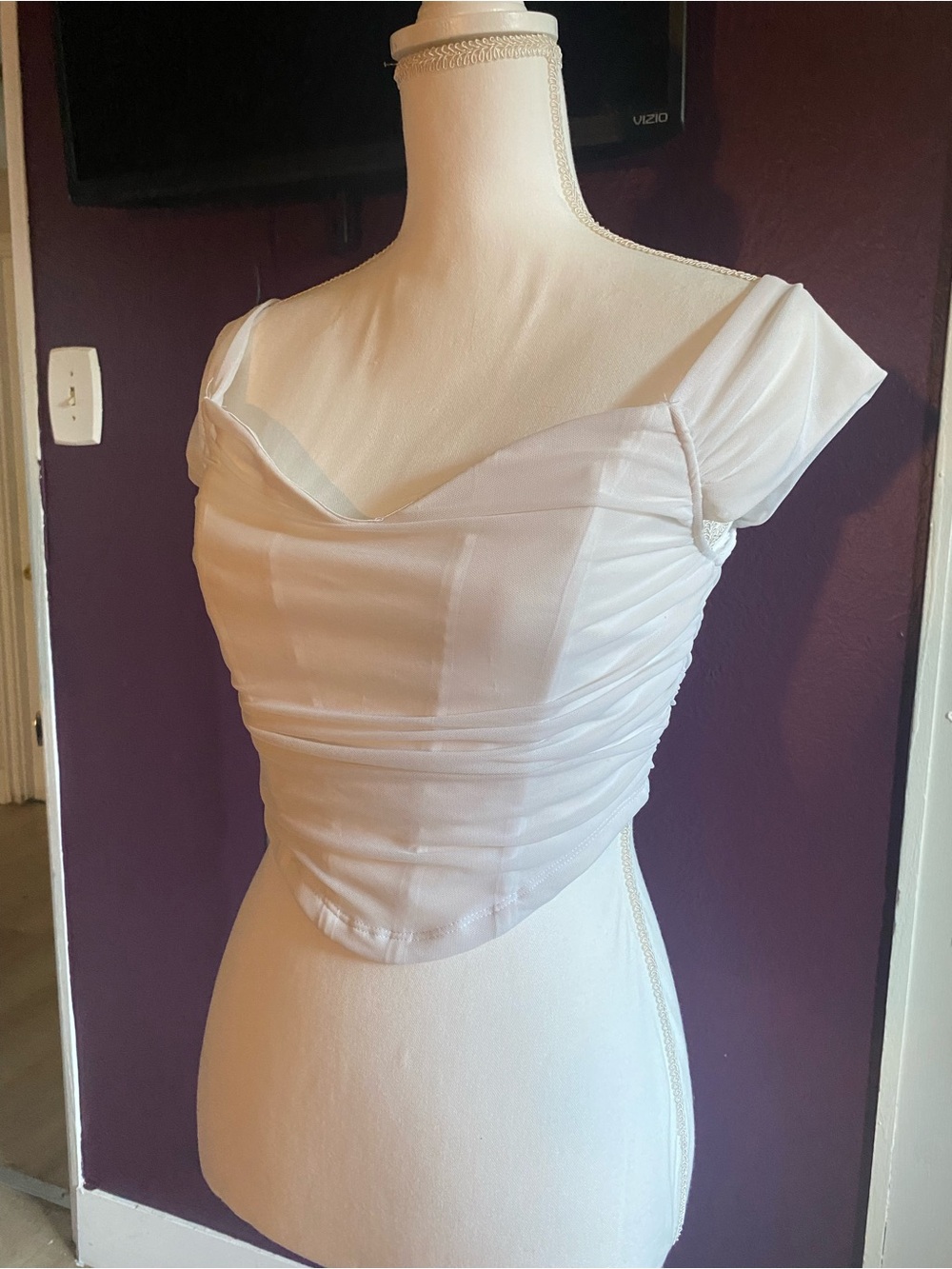 White Off-Shoulder Ruched Women’s Top